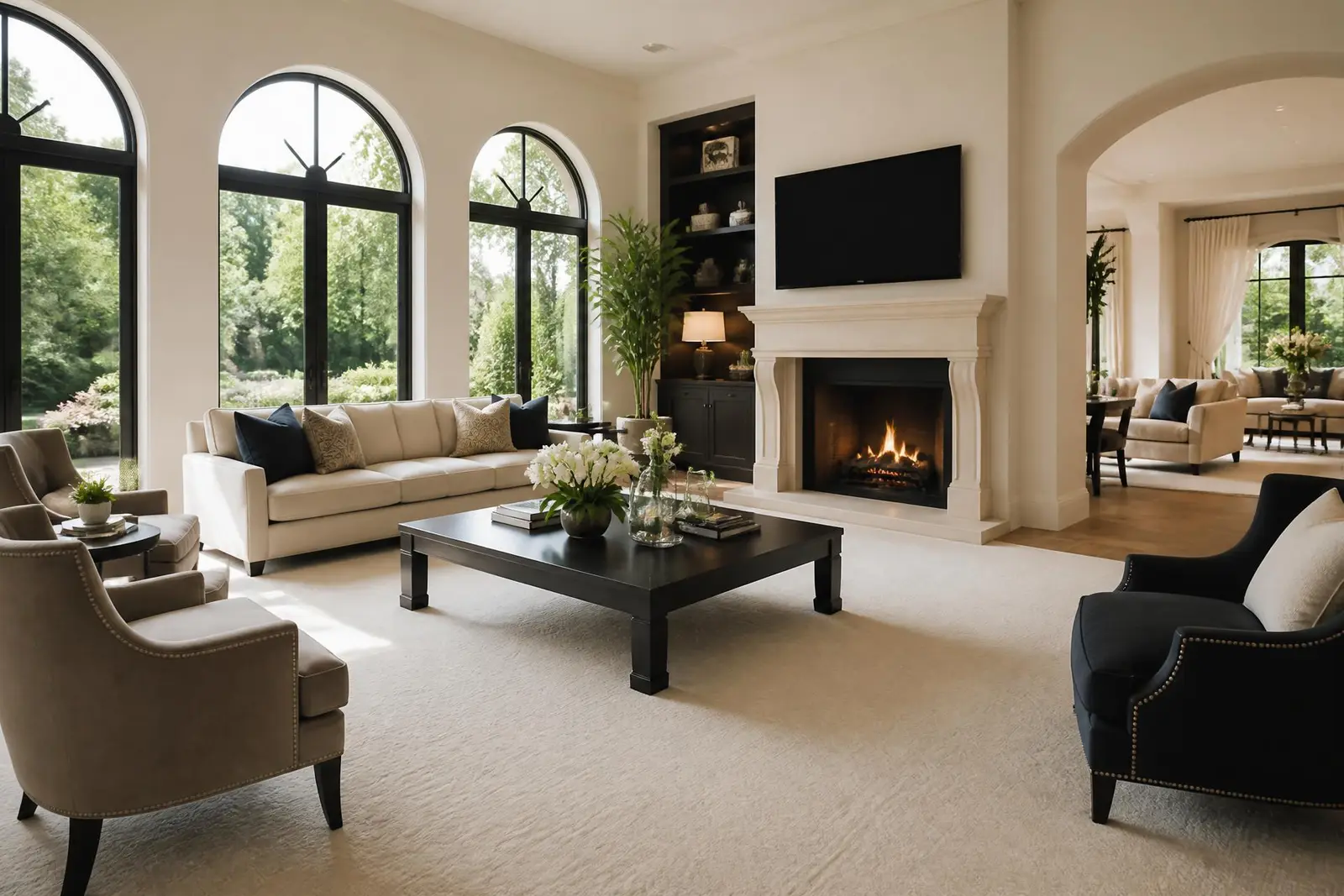 Immaculate luxury living room with freshly cleaned carpet in Thousand Oaks